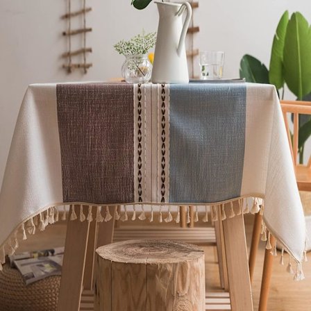 Rektangulär bordsduk i bomull och linne Jacquard dammsäker bordsduk