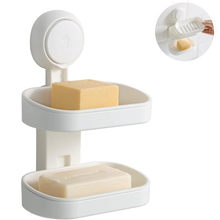 Sæbeskål - Sæbeholder med sugekop - Hængende sæbeskål - Sæbeskål - Sæbeholder med afløb - Sæbeskålholder - Dobbelt lag - Aftagelig - Nej