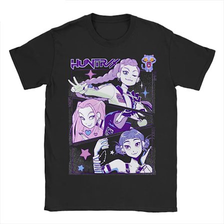 KPop Demon Hunters Crew Neck Kortærmet T-shirt - Afslappet Pasform Top - Sort 3