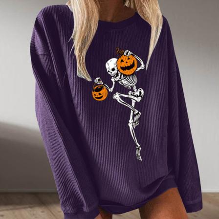 Kvinnor Halloween Skull Pumpkin Sweater Lösa Toppar Plus Size