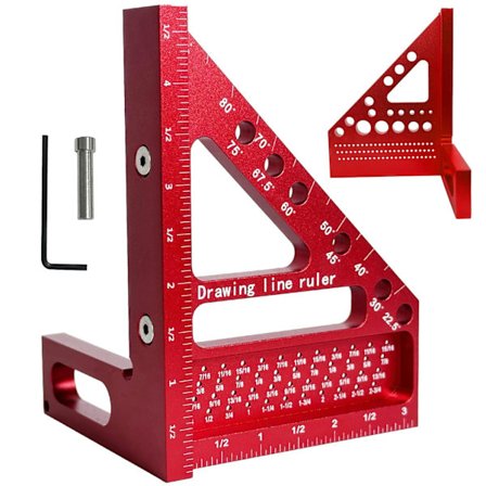 3D Tømrer Vinkel – 22,5-90° Aluminium Geringslineal m/ Positioneringsstift