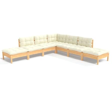 Vidaxl Loungegrupp Med Gräddvita Dynor 7 Delar Massiv Furu Creme