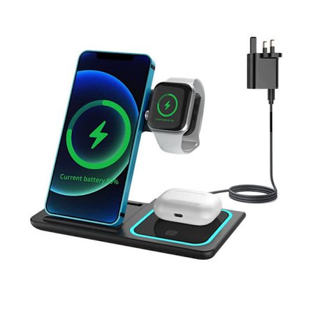 Wireless Charger, 3 in 1 Compatible with iPhone 14, 13, 12, 11/XS Max/XR, iWatch Ultra/8/7/6/SE/5/4/3/2, Samsung Galaxy and AirPods 3/2/pro (Black)