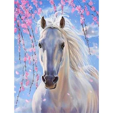 30 x 40 cm, Hvit Hest Diamantmaleri Diamantbroderi Maling