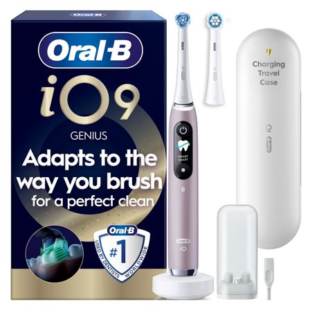 Oral-B iO9 Rose Quartz, Charging Travel Case, T - Eltandborste med AI-anpassning och laddningsfodral