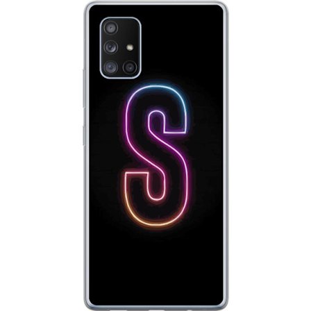 Kompatibel Mobilcover til Samsung Samsung Galaxy A71 5G Neonbogstav S i lyserød og blå toner mod en mørk baggrund, stilfuld bogstavkunst med retro-
