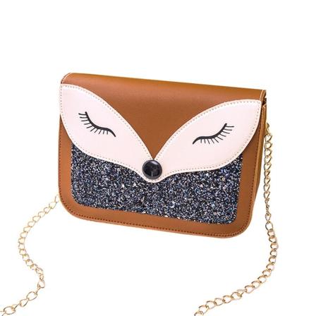 Kvinnors söta print mode cross-body axelväska med kedja rem Ladies Mini brown