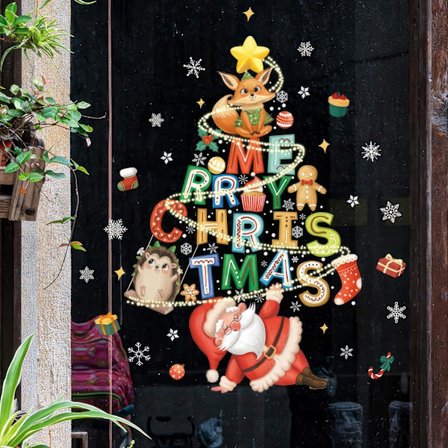 Juldekorationer Fönsterdekaler med Jultomte, Snöflinga & Festliga Element, Klistermärken för Hem, Skola, Kontorsväggar, Fönster, Glas