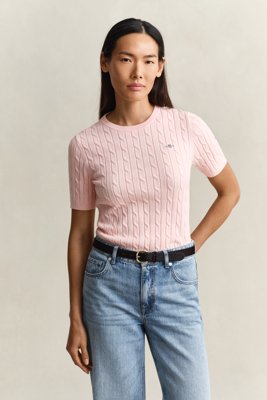GANT - Kabelstrikket bomullsgenser med korte armer til dame apricot pink