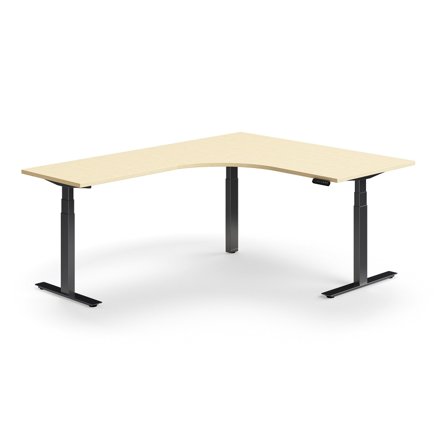 Schreibtisch QBUS höhenverstellbar, L-förmig, 1600x2000 mm, Gestell schwarz, Birke