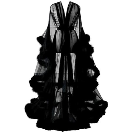 Sexet Fjerfrakke Lang Pels Tyl Morgenkåbe Badekåbe Natkjole