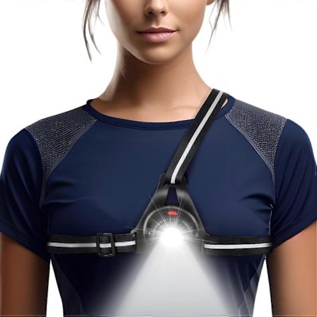 Løpelys for løpere, oppladbare løpelys med 120° justerbar strålevinkel, 360° refleksbånd, 3 lysmoduser, IP65 vanntett brystlykt