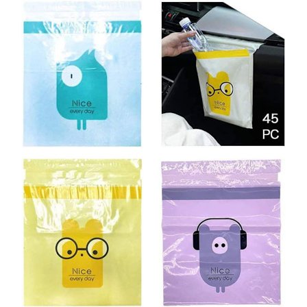 45 stk. Bil Skraldesæk, Engangs Automatisk Affaldsposer, Stor Kapacitet Vandtæt Bærbar Praktisk Skraldespand til Bil, Kontor og Hjem