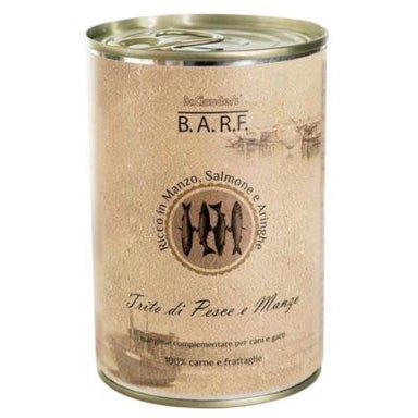 Barf Cibo Umido Trito Di Pesce E Manzo Per Cani/Gatti Lattina