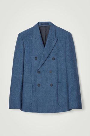 COS Men's Regular Double Breasted Linen Blazer in Blue