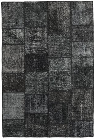 Patchwork Teppich 158X234 Schwarz/Dunkelgrau Wolle, Türkei