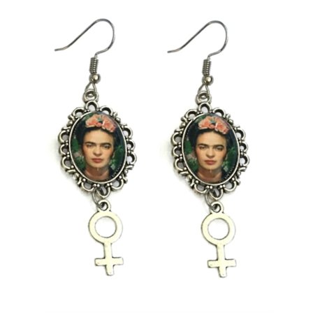 Earrings - Frida Kahlo - Female Symbol - Silver