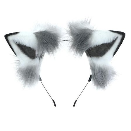 Håndlavet pandebånd med dyreører i imiteret pels - katte-, ræve-, ulve- og hundeører - KLB