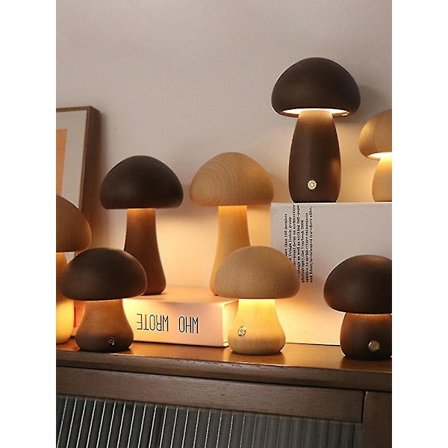 Svamp Lampa Uppladdningsbar Portabel Nattlampa - Trälampa Sovrumslampa Sängbordslampa