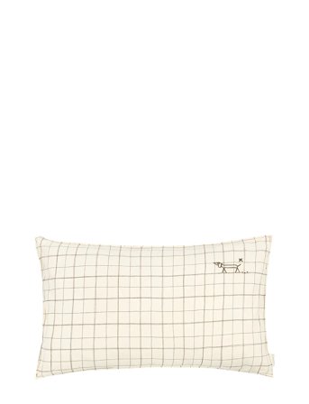 NOBODINOZ Embroidered Rectangular Cushion L1N0 In Washed French Linen - Cream - ONE SIZE