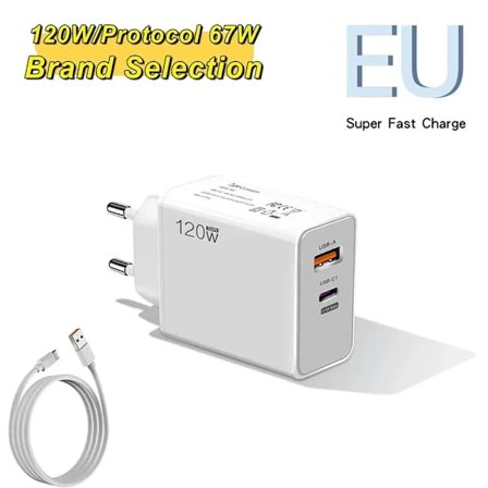 Total 120W Snabbladdare Typ C Snabbladdning 3.0 Väggladdare Adapter för iPhone Huawei Samsung Xiaomi US/EU-laddare