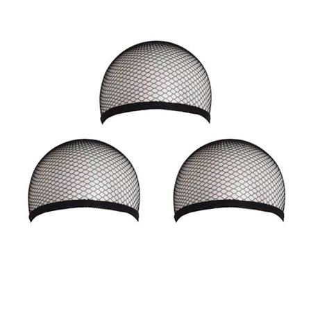 3 st elastiska hårnät i mesh, one size, perukmössor (svart)