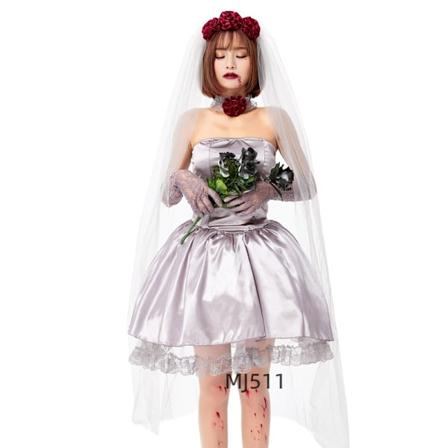Uusi personoitu japanilainen Rakuten Halloween aikuisten vampyyri cosplay kukka morsian ruusu haamu morsian puku silver gray L