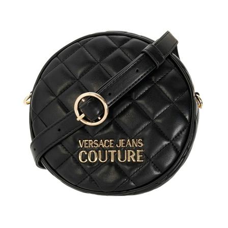 Versace Jeans Couture, Round shoulder bag with logo Zwart, Dames, Maat:ONE Size,leer