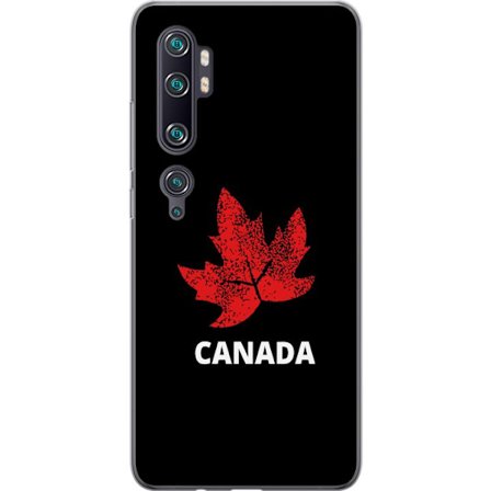 Yhteensopiva Puhelinkuori Xiaomi Xiaomi Mi Note 10 Pro Graafinen vaahteralogo punaisella mustaa taustaa vasten, jossa on selkeä Kanada-viittaus ja mi
