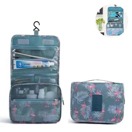 1 stk Hengende Toalettveske - Stor Kosmetisk Sminke Reise Grå Flamingo