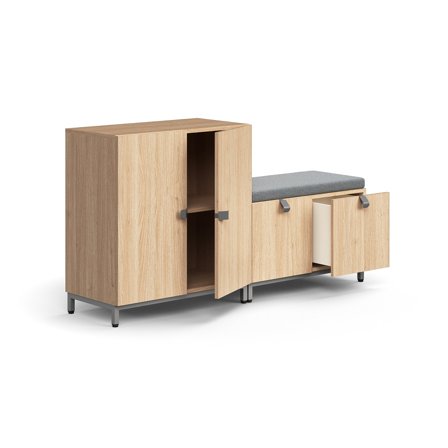 Aufbewahrungseinheit QBUS, Schrank + Aufbewahrungsbank, 868x1600x420 mm, Eiche, graues Kissen