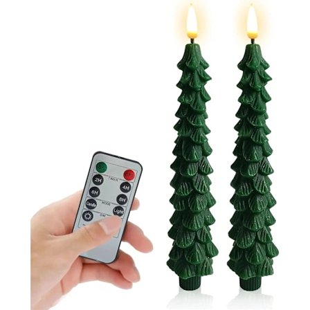 Flammeløse koniske lys for juletre med fjernkontroll og timer, LED koniske lys med 3D-flamme for juledekorasjon