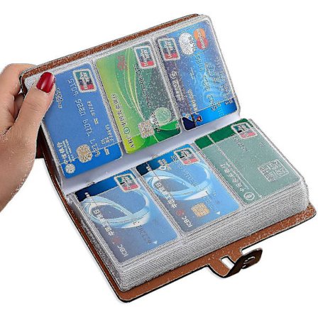 Kreditkort Holder, Læder Business Card Organizer Med 96 Kort Slots