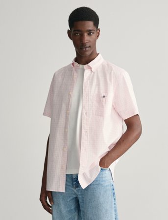 GANT Reg Poplin Gingham Ss Shirt - Pink - XL