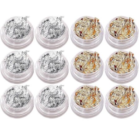 Folie Neglekunstsett, negletilbehør for folieoverføring, neglepaljetter for dekorasjon, flak og speileffekt | Gull og sølv