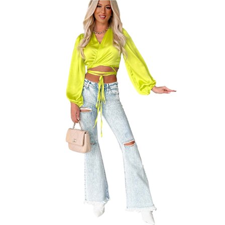 Dam Casual Hålbrott Raka Denim Flared Byxor