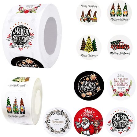 1000 stk God Jul-klistremerker, gullglitterdesign 1,5 " og 1 " juleklistremerker