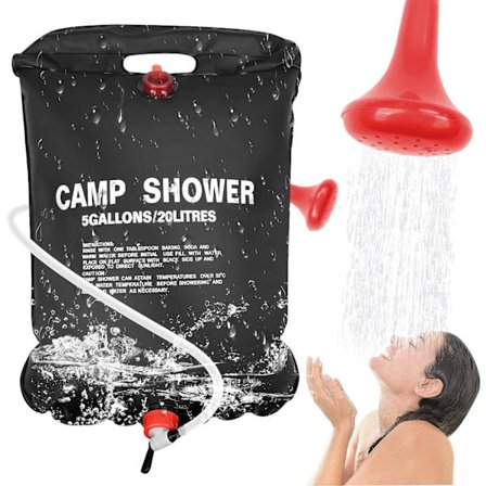 20 Liter Portabel Dusch, Väska med Avtagbar Slang och På/Av, Varmvatten för Camping och Vandring