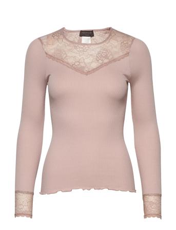 Silk T-Shirt Regular Ls W/ Lace Langærmet T-shirt Rosemunde