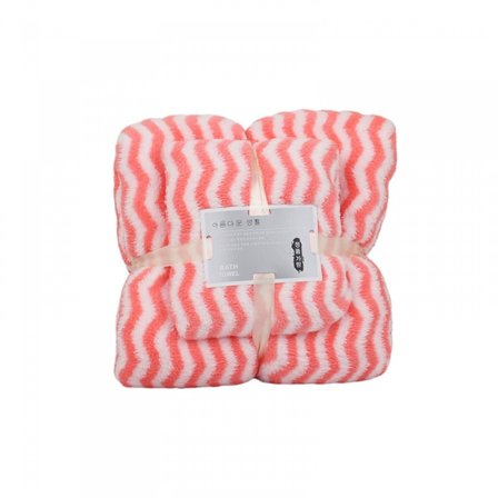 Koral Fleece Håndklæde Hurtigtørrende Sæt med 2 100% Bomuld Stribet Ternet Mønster Super Blødt Meget Absorberende Dekorativt