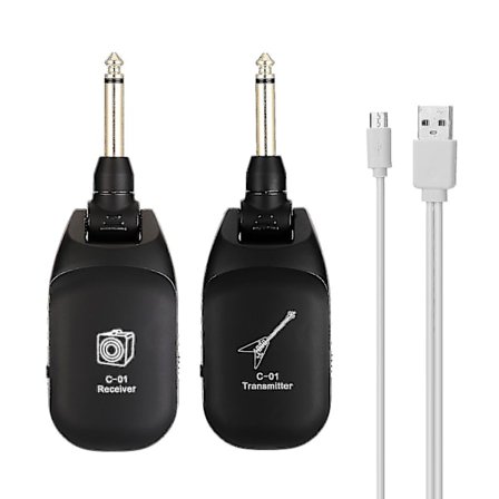Langaton kitarajärjestelmä sähkökitaroille Lähetin ja vastaanotinsetti Sisäänrakennettu ladattava akku Uhf-kitaran langaton järjestelmä Musta