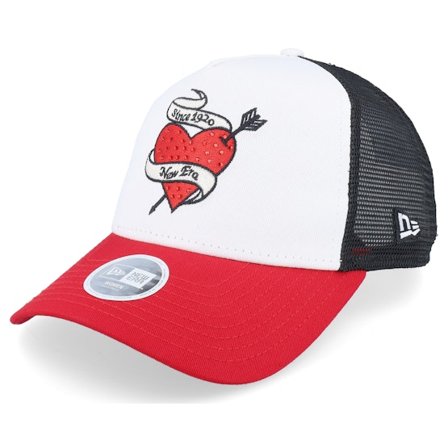 New Era - Hvid trucker Kasket - Womens Rhinestone White/Black/Red Trucker @ Hatstore
