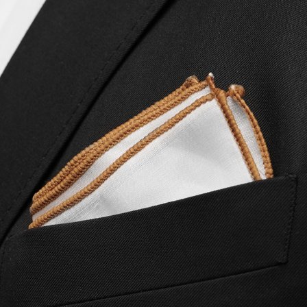 Pañuelo de bolsillo blanco con bordes marrones para hombres - Pañuelos de bolsillo de color liso