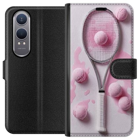 Kompatibel Tegnebogsetui til OnePlus OnePlus Nord CE4 Lite Rosa glaskugler og tennisketsjer i et kreativt stillbillede med legende popfølelse og mode