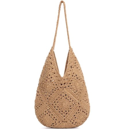 Heklet strandveske for kvinner - Håndlaget vevd sommer tote med myk skulderstropp | Boho veske for ferie, basseng og strand essensielle
