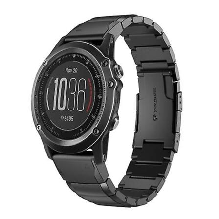 Til Garmin Fenix 3 26mm Skildpadde Skal Rustfrit Stål Urrem FJB Black