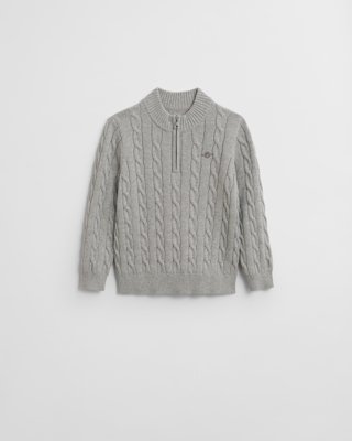 GANT - Barnegenser i bomull med kabelstrikket glidelås grey melange