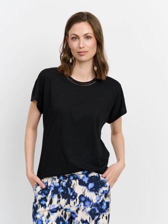 BRANDTEX - Kortærmet T-shirt - Sort - Broderi Detalje