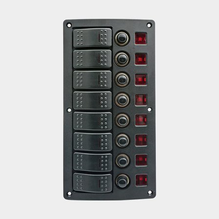Přepínačový panel / pojistkový panel 1852-Marine, 12 V (20 A) / 24 V (10 A), 8 přepínačů, s automatickými pojistkami
