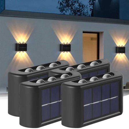 4-pak Solcellelampe til Facade Væg Udendørs – Facadebelysning Solcelle Sort_qq